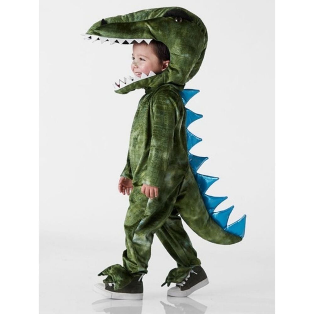 Pottery Barn Kids Green Dinosaur Two Piece Costume with Blue Spines Trex T-Rex